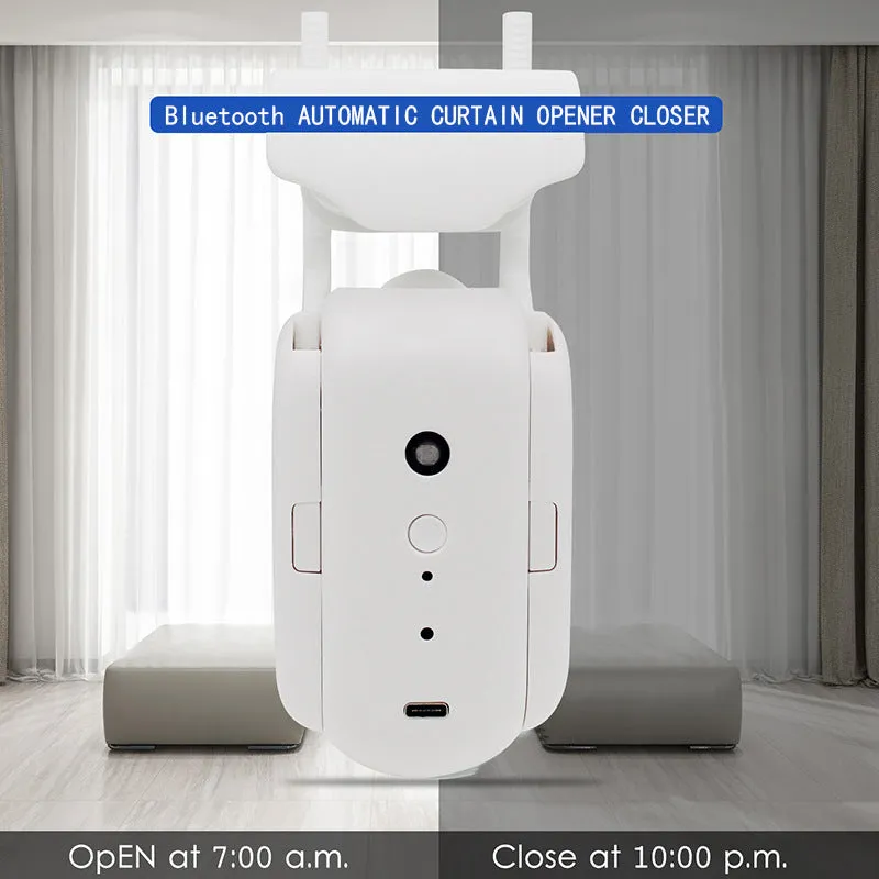 Smart curtain robot with Bluetooth and app control mounted on a rail