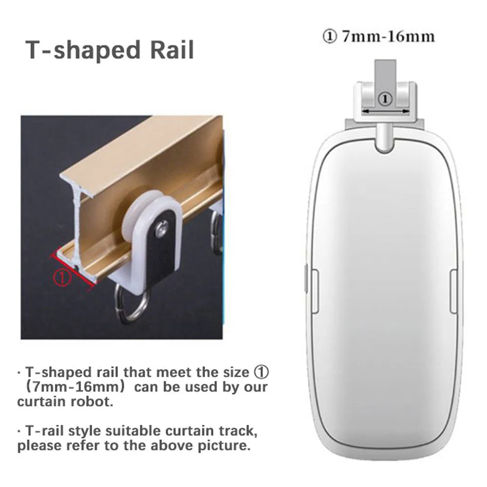 Smart curtain robot with Bluetooth and app control mounted on a rail