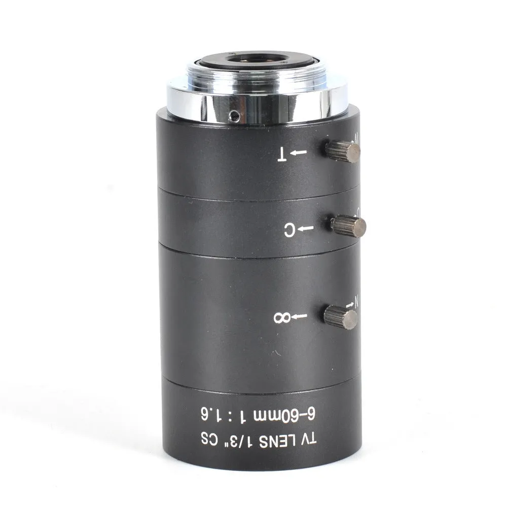 Black manual aperture 6-60mm CS mount camera lens for 1/3 inch sensor cameras
