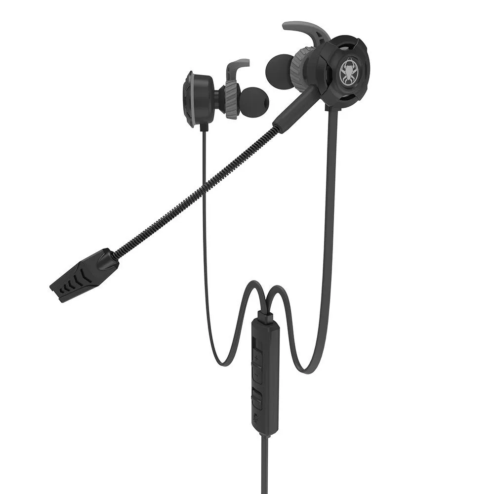 In-ear wired gaming headset with silicone earplugs and 3.5mm cable in black colour