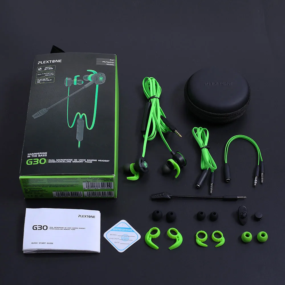 In-ear wired gaming headset with silicone earplugs and 3.5mm cable in black colour