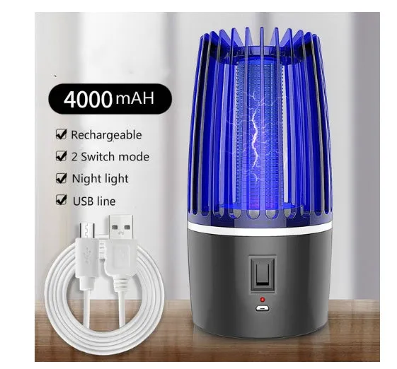 USB rechargeable mosquito killer lamp with LED bug zapper and UV attractant in ABS plastic with safety cage