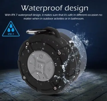 Waterproof Bluetooth speaker with suction cup buckle, 80x87x53 mm, blue and gray colour options