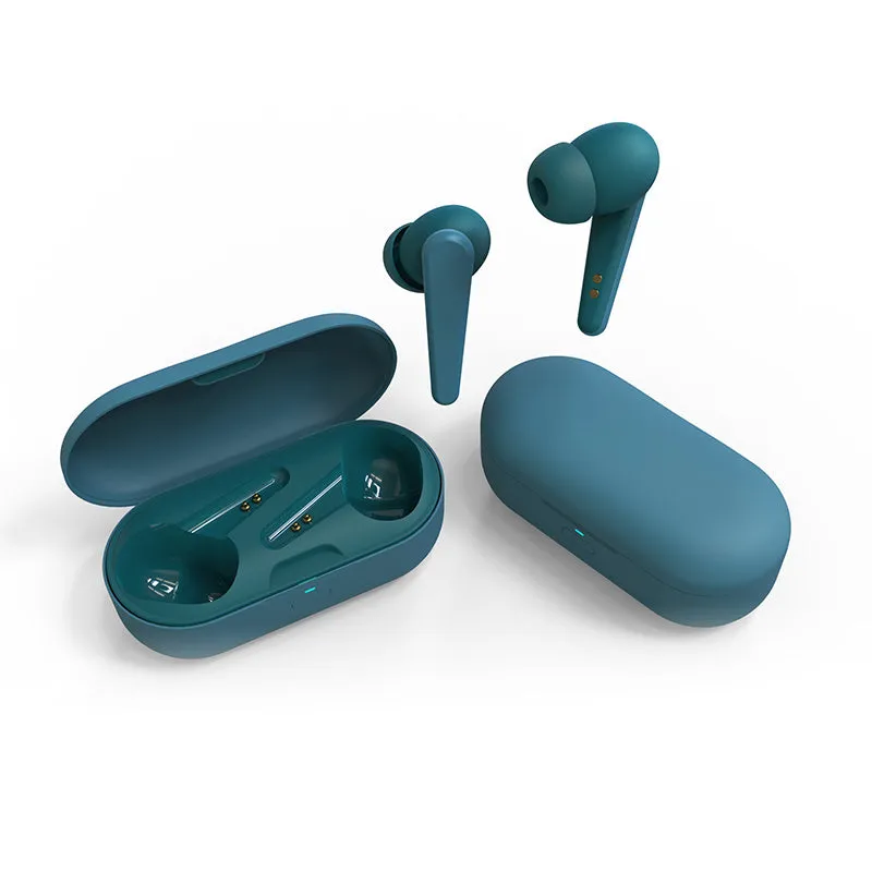 ANC wireless headphones in five colours: black, white, pink, green, and blue, showing earplug design.