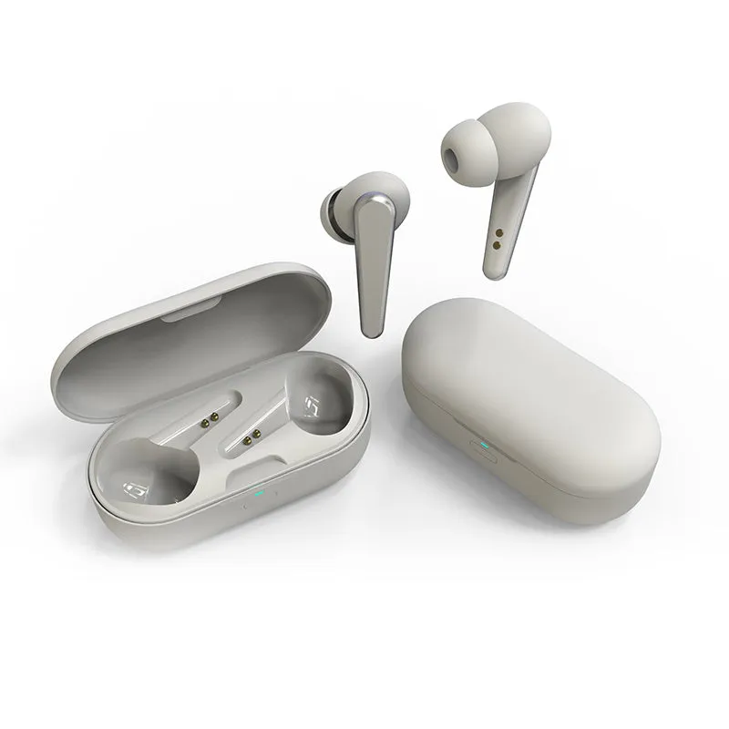 ANC wireless headphones in five colours: black, white, pink, green, and blue, showing earplug design.