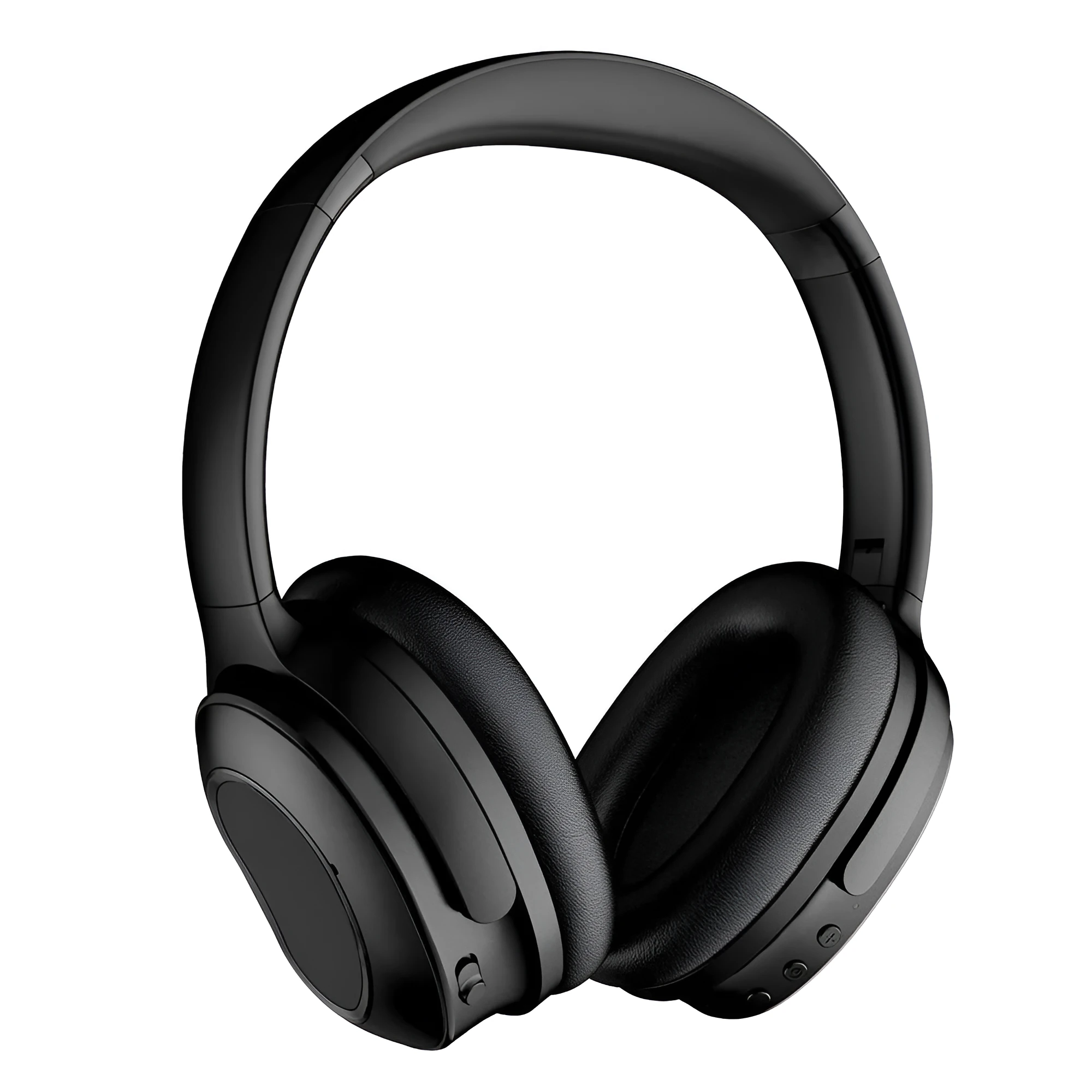 Head-mounted wireless headphones in black with Bluetooth 5.0 and noise cancelling feature