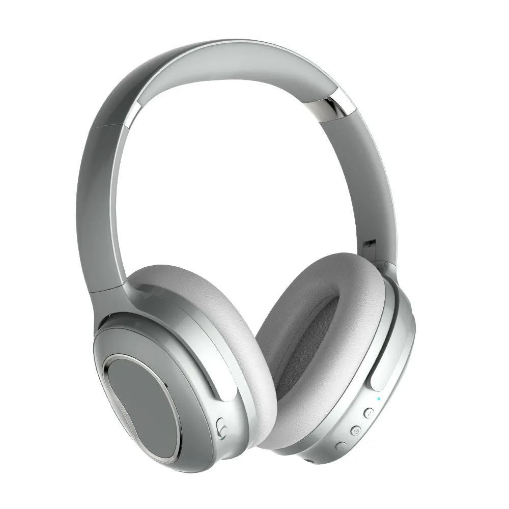 Head-mounted wireless headphones in black with Bluetooth 5.0 and noise cancelling feature