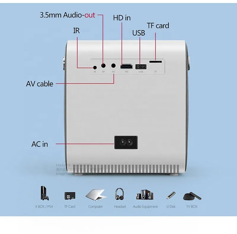 1080P HD portable LCD projector in White with wireless projection support and 3000 lumens