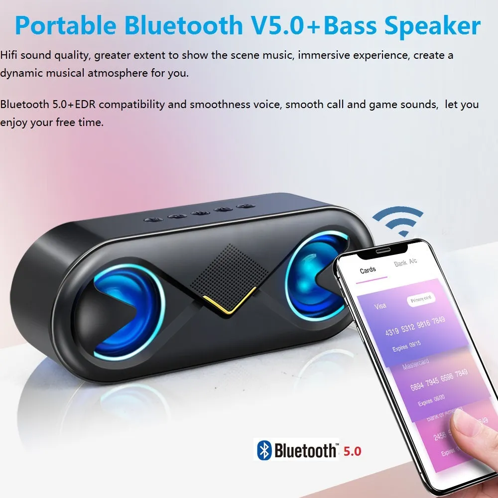 Black Bluetooth speaker with button controls and TF card slot on front