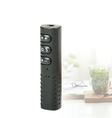 Bluetooth audio receiver with 3.5mm AUX plug in black, featuring V4.1 and 180mAh battery for wireless music and hands-free calls