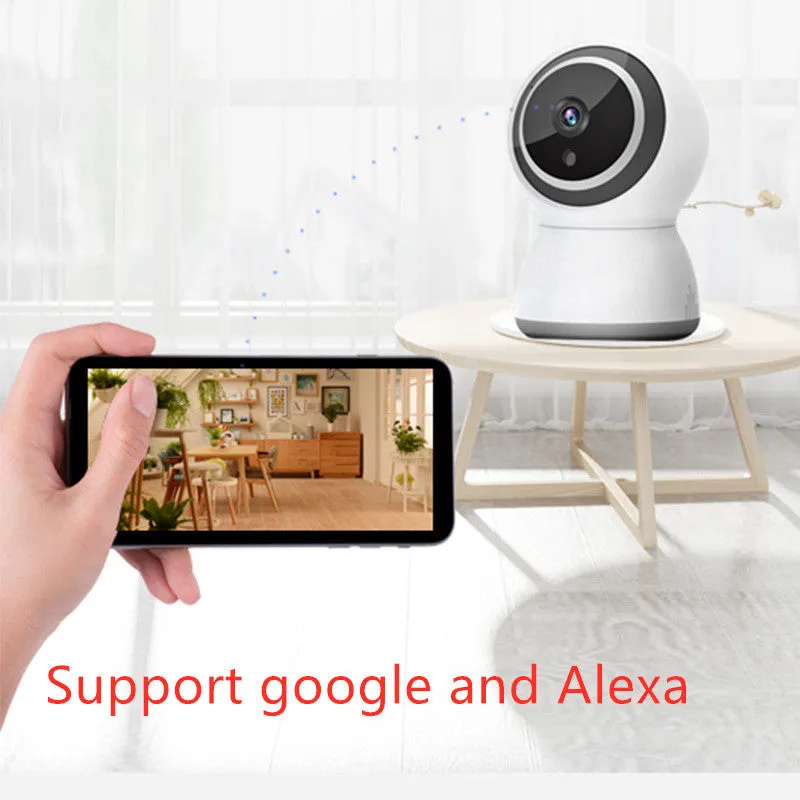 Tuya wireless indoor security camera with PTZ and night vision, 75x78x110mm