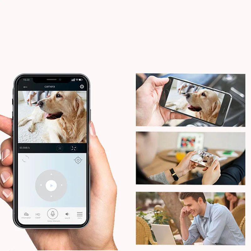 Tuya wireless indoor security camera with PTZ and night vision, 75x78x110mm