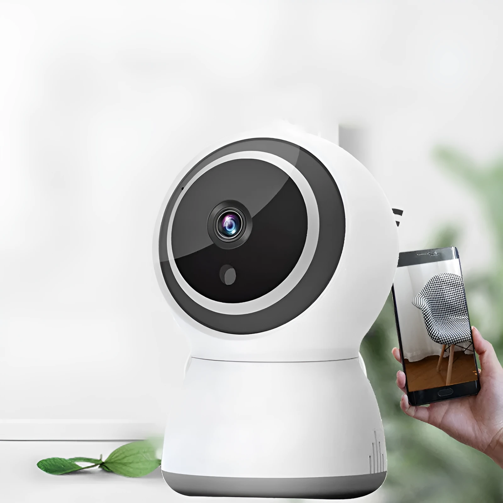 Tuya wireless indoor security camera with PTZ and night vision, 75x78x110mm