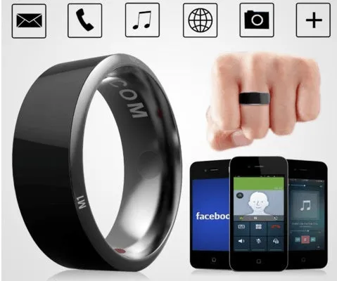 Black NFC ring for Android smartphone with wireless sharing and information push, 22x22x7.9mm, sizes 8 to 12