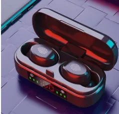 Black Bluetooth earphone with earplug design, battery display, and voice control