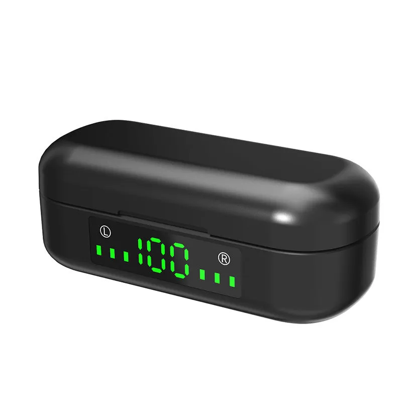 Black Bluetooth earphone with earplug design, battery display, and voice control