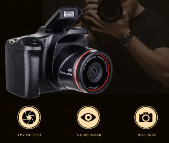 Black digital camera with 2.5 inch LCD screen and periscope lens
