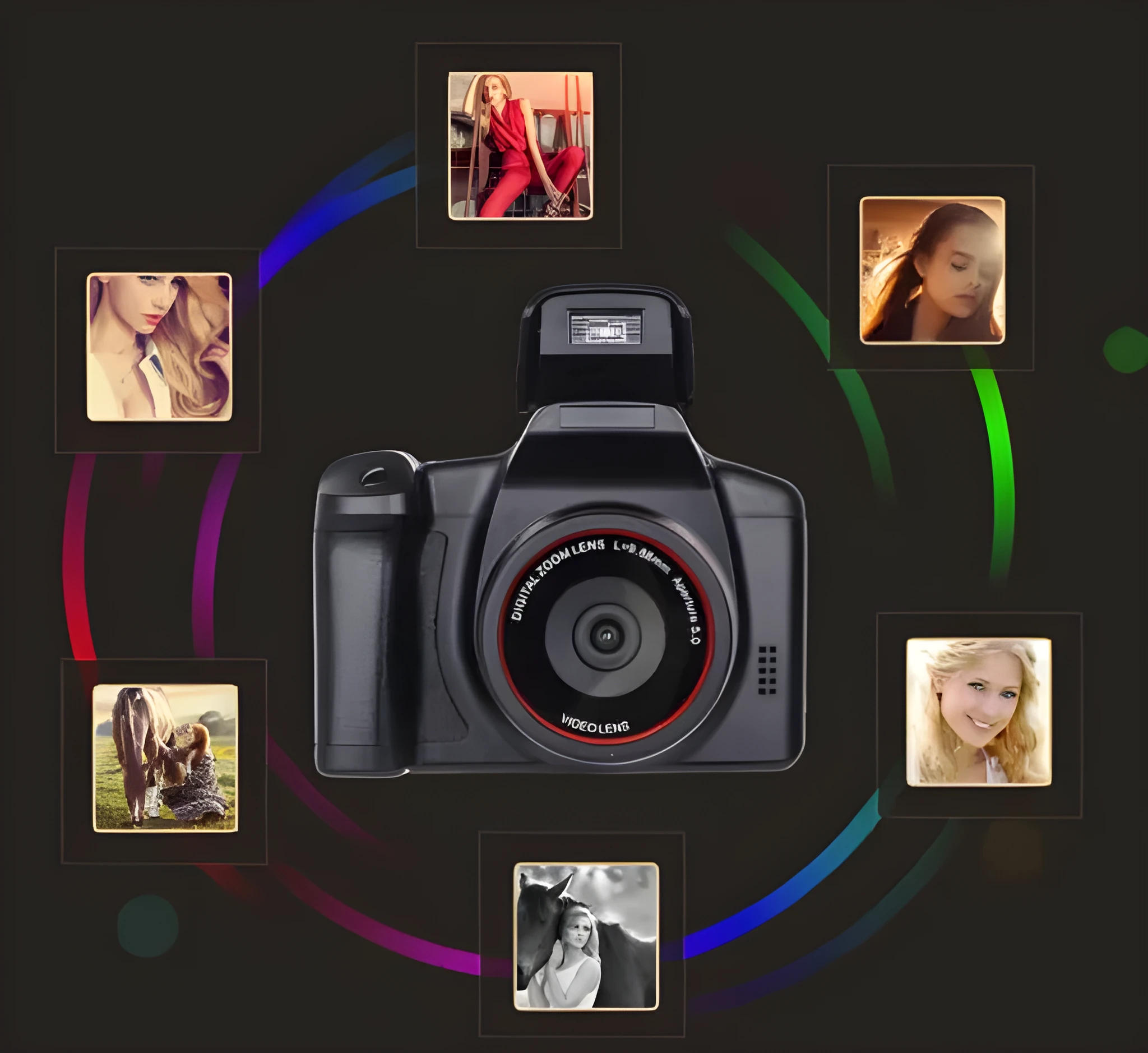 Black digital camera with 2.5 inch LCD screen and periscope lens