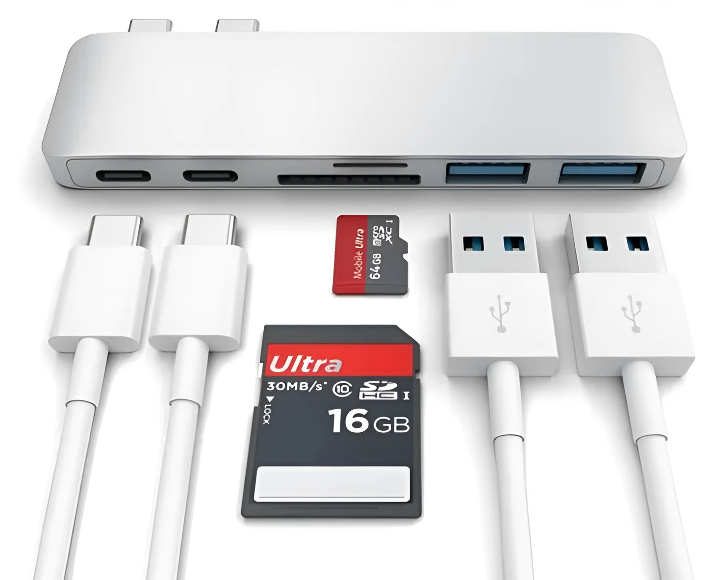 USB Type C Hub Adapter Compatible with Apple iPhone 15 Pro Max Plus, 8-in-1 USB C Hub with 2 USB 3.1 Type-C Ports, PD 3.0 Power Delivery Charging, USB 3.0 Data Transfer, SD and TF Card Reader, Silver Grey