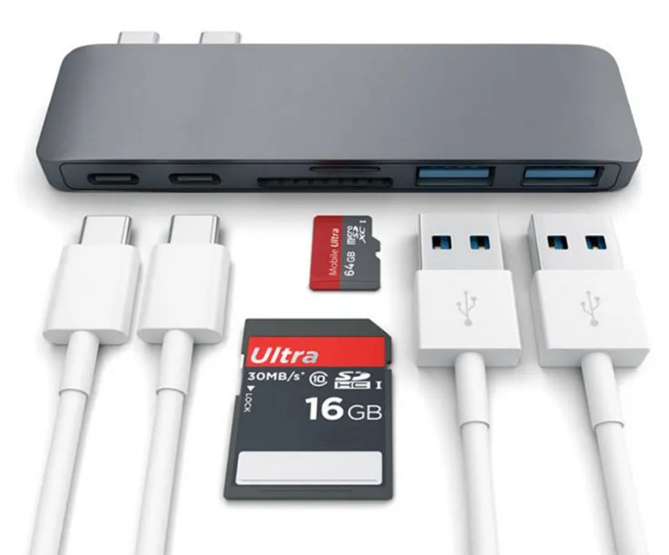 USB Type C Hub Adapter Compatible with Apple iPhone 15 Pro Max Plus, 8-in-1 USB C Hub with 2 USB 3.1 Type-C Ports, PD 3.0 Power Delivery Charging, USB 3.0 Data Transfer, SD and TF Card Reader, Silver Grey