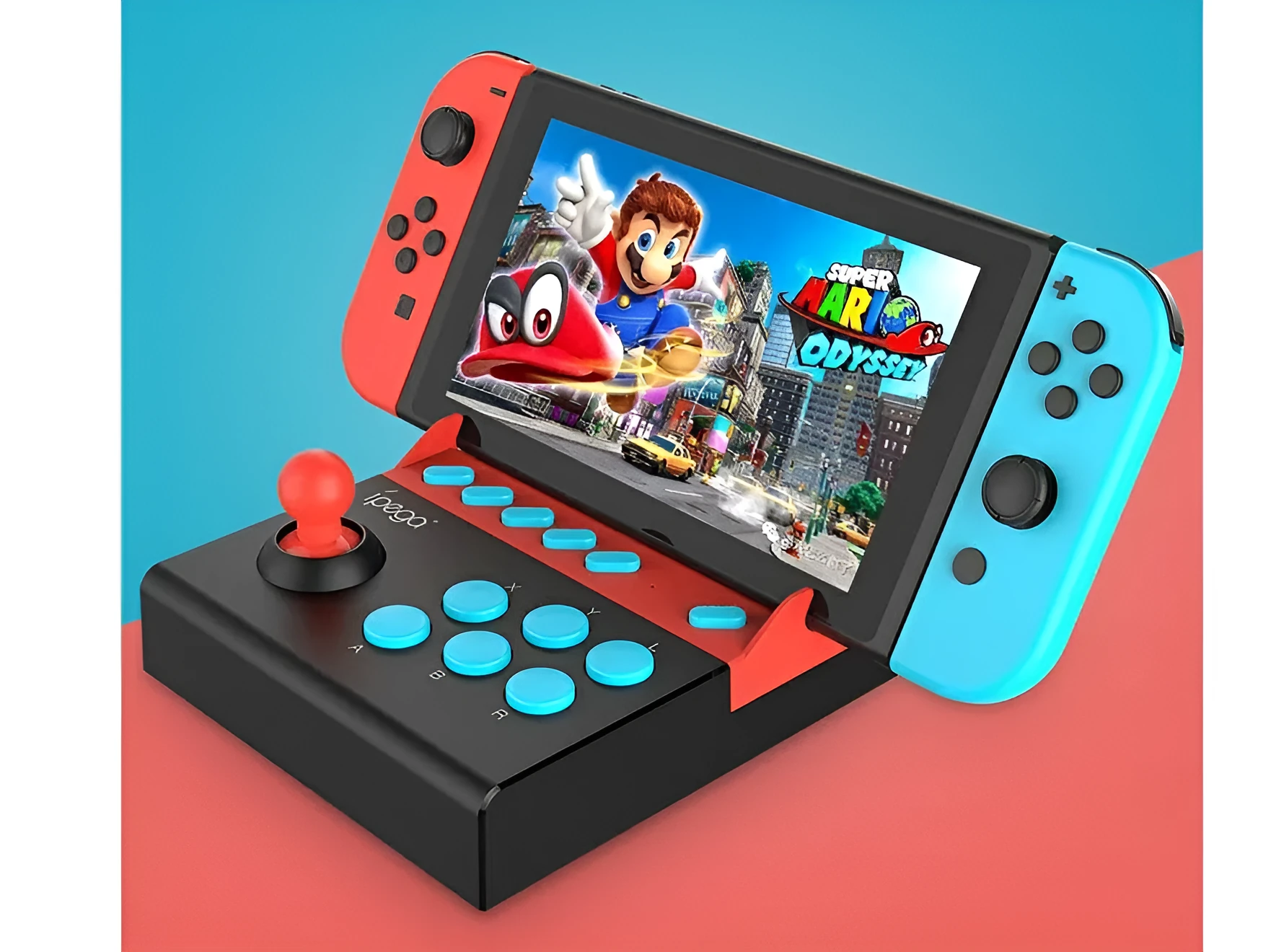 Fighting stick gaming controller for N Switch in black, with joystick and eight action buttons, model PG-9136