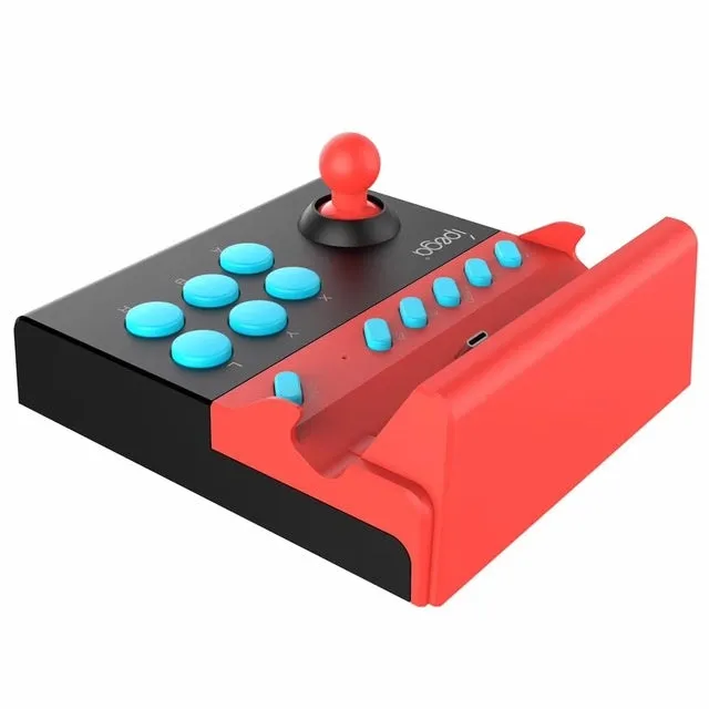 Fighting stick gaming controller for N Switch in black, with joystick and eight action buttons, model PG-9136