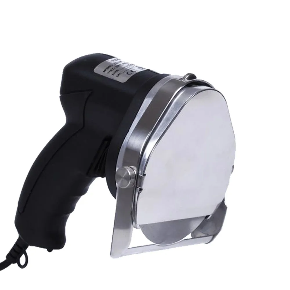 Black KS-100E electric meat cleaver with thickness adjustment dial for turkey and barbecue prep.