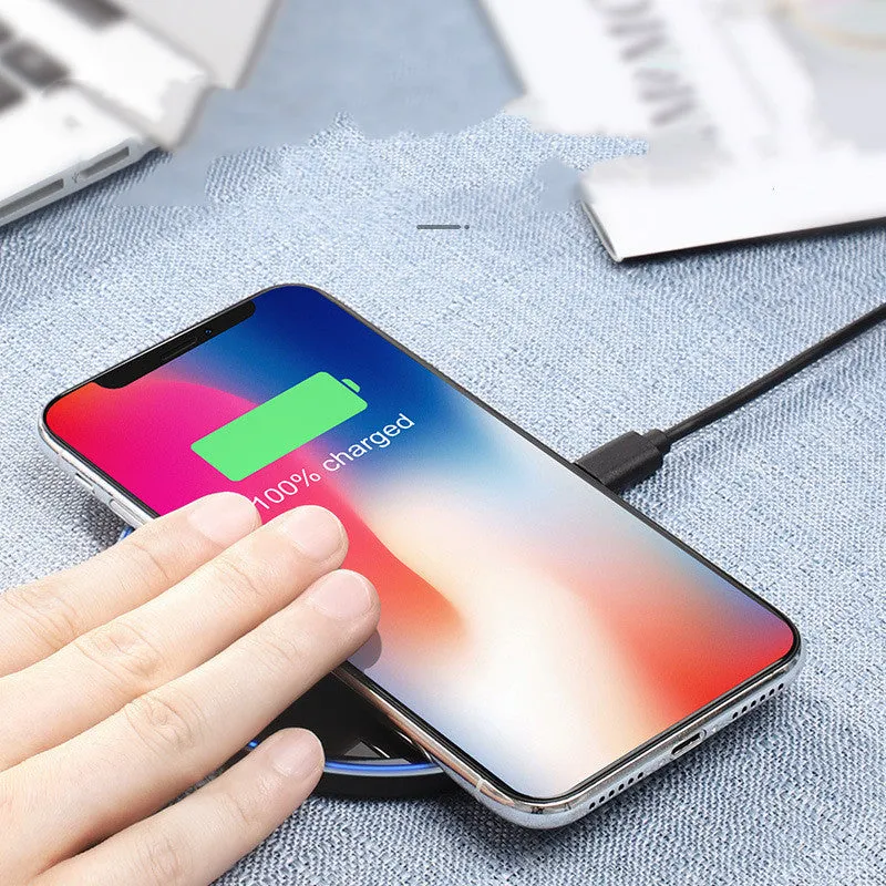 10W mirror wireless charger fast charge pad black colour box 101x101x6.8mm tempered glass surface