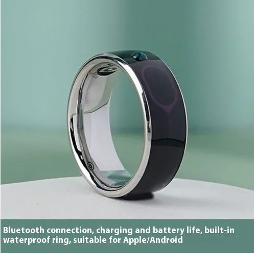 Smart Bluetooth ring wearable device in black, compatible with iPhone and Android, with page turning and music control features