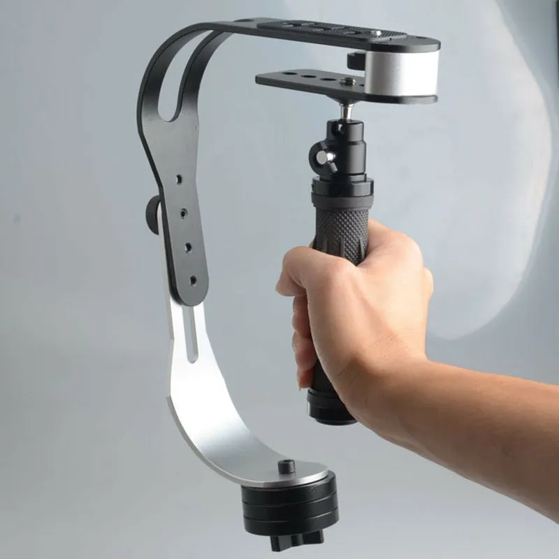 Handheld stabiliser with mini cloud stand for mobile phone and SLR cameras in black and red colours