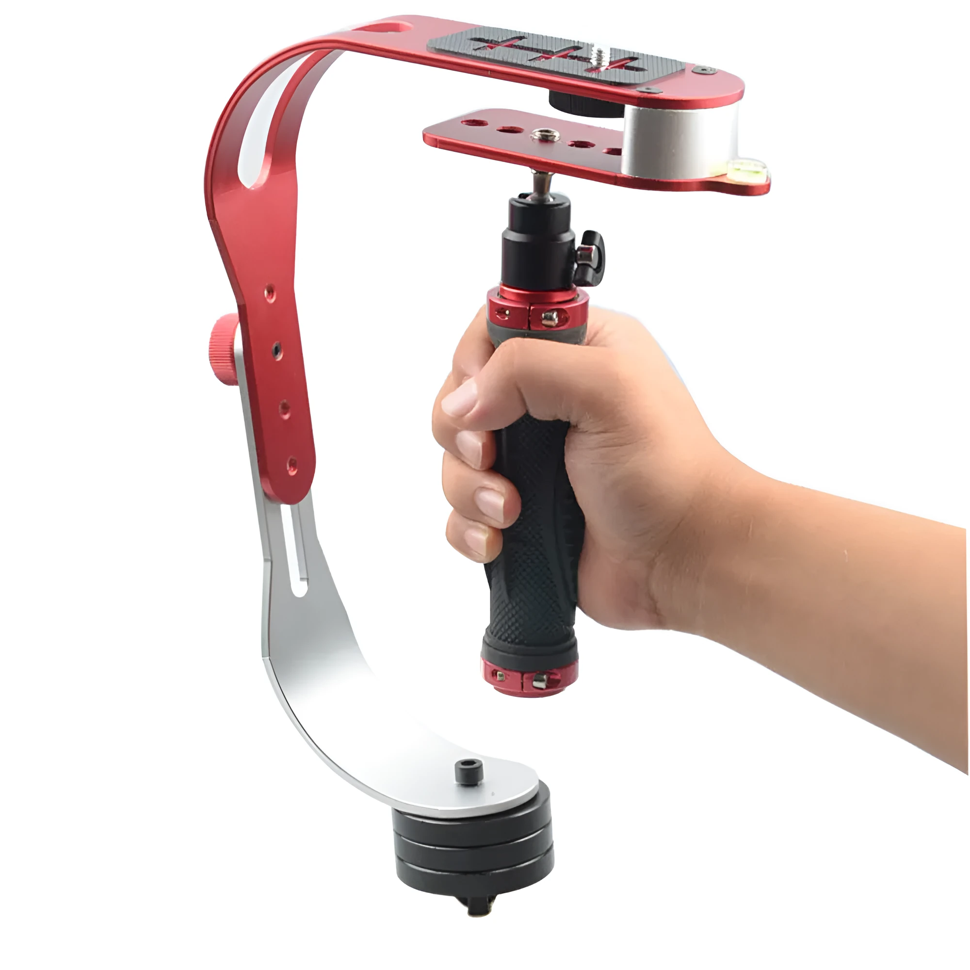 Handheld stabiliser with mini cloud stand for mobile phone and SLR cameras in black and red colours