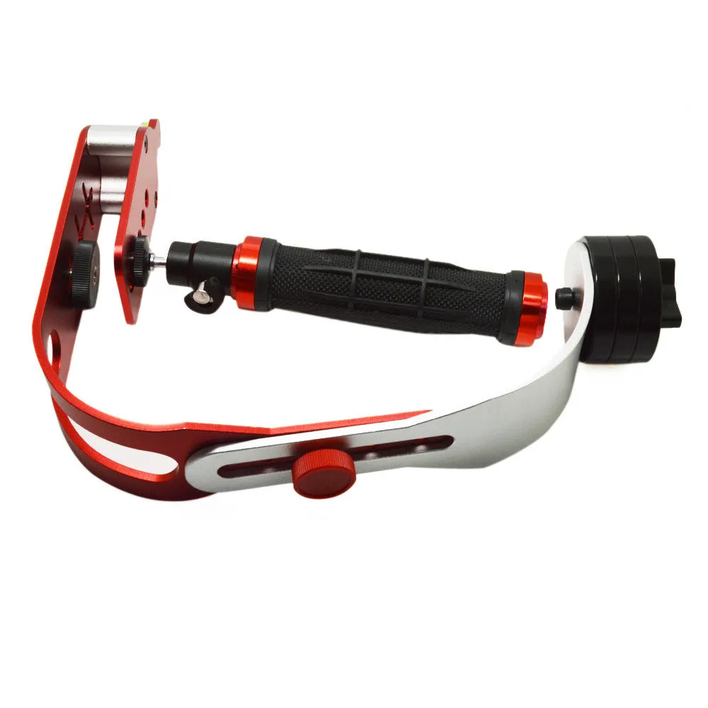 Handheld stabiliser with mini cloud stand for mobile phone and SLR cameras in black and red colours