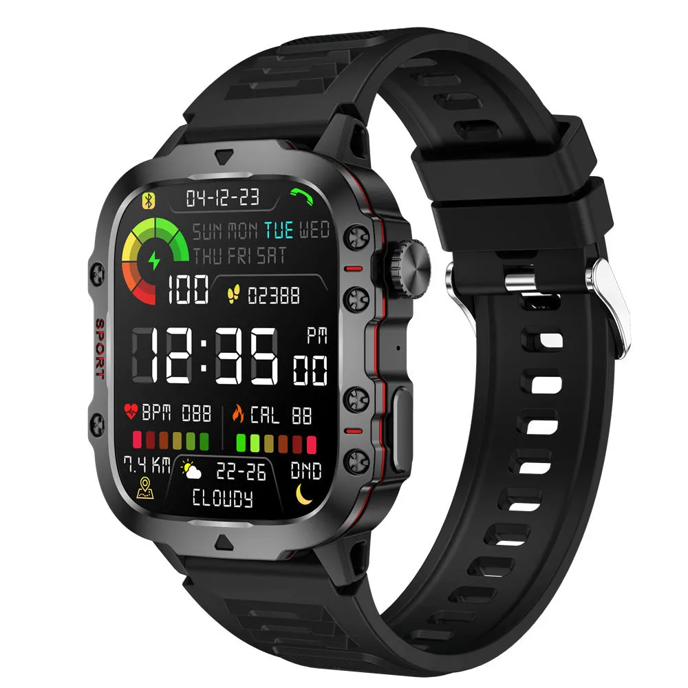 QX11 smart watch with black zinc alloy case and TFT touch screen displaying heart rate data