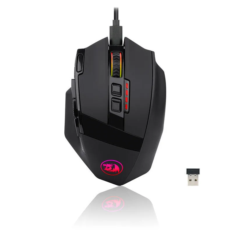 Redragon M801P black wireless gaming mouse with ergonomic design and nine buttons