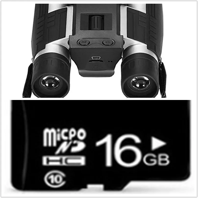 12x32 digital camera binoculars in black with 10x optical zoom, 2.5 inch LCD screen, and nylon waistbag