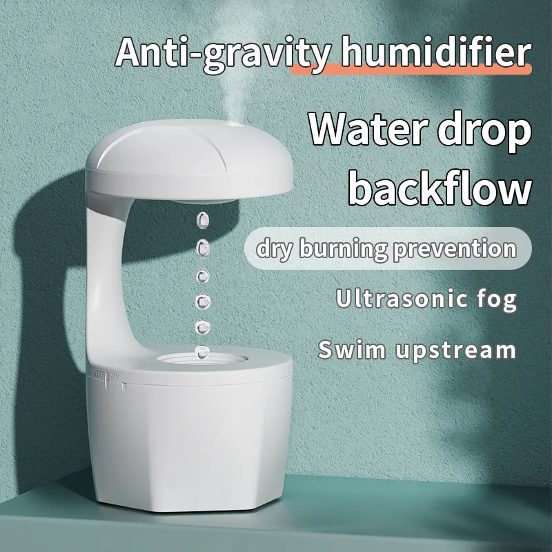 White portable 800ml cool mist USB humidifier with anti-gravity droplet design and aromatherapy for bedroom