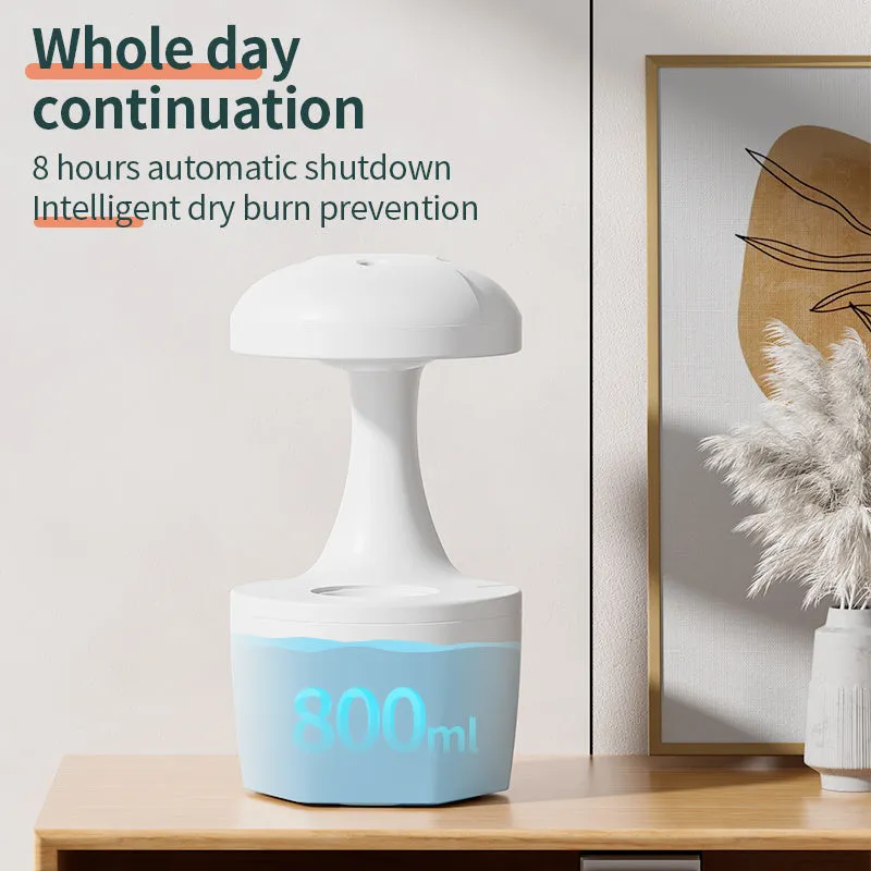 White portable 800ml cool mist USB humidifier with anti-gravity droplet design and aromatherapy for bedroom