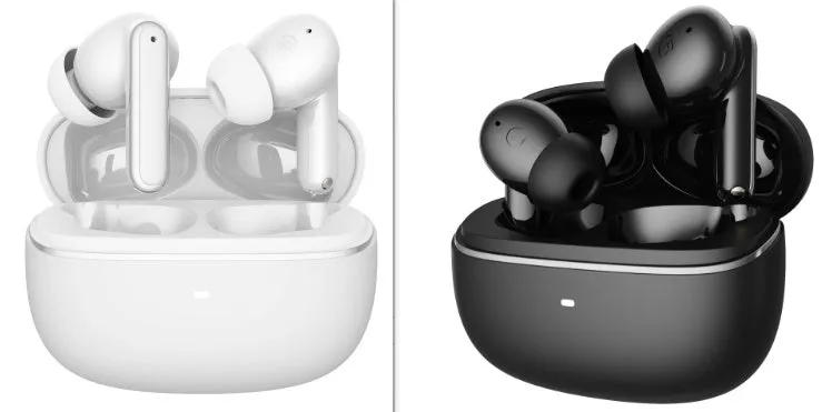 Wireless Bluetooth V5.3 in-ear headphones with ENC noise reduction, white colour, industrial style, digital display charging case