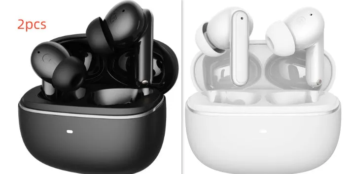 Wireless Bluetooth V5.3 in-ear headphones with ENC noise reduction, white colour, industrial style, digital display charging case