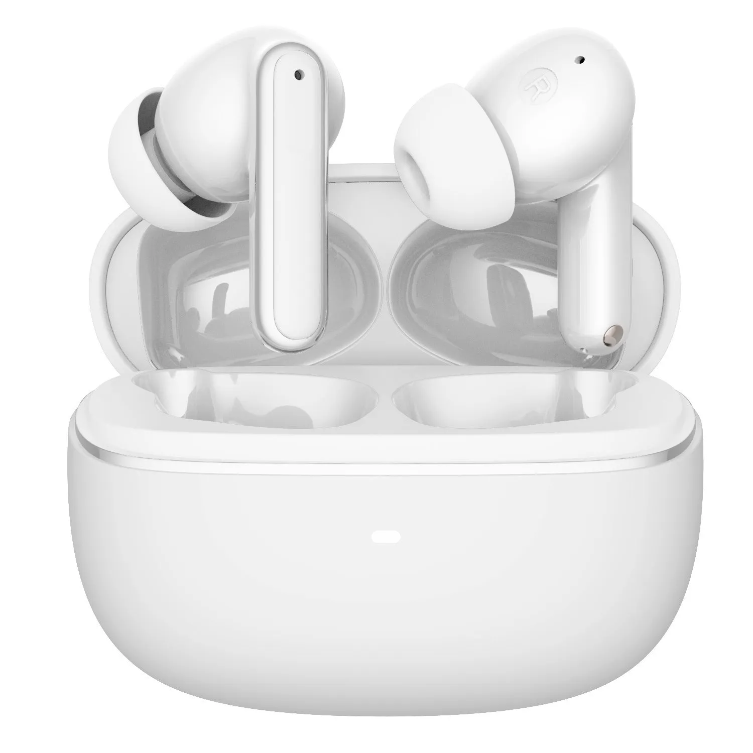 Wireless Bluetooth V5.3 in-ear headphones with ENC noise reduction, white colour, industrial style, digital display charging case