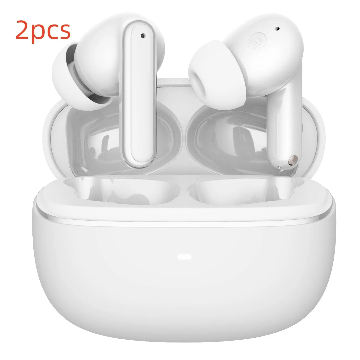 Wireless Bluetooth V5.3 in-ear headphones with ENC noise reduction, white colour, industrial style, digital display charging case