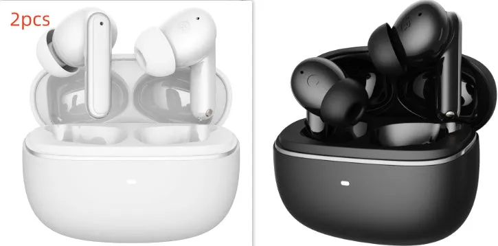 Wireless Bluetooth V5.3 in-ear headphones with ENC noise reduction, white colour, industrial style, digital display charging case