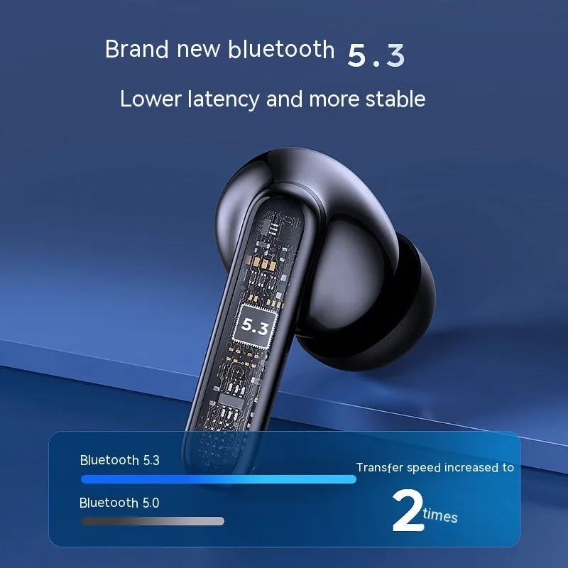 Wireless Bluetooth V5.3 in-ear headphones with ENC noise reduction, white colour, industrial style, digital display charging case