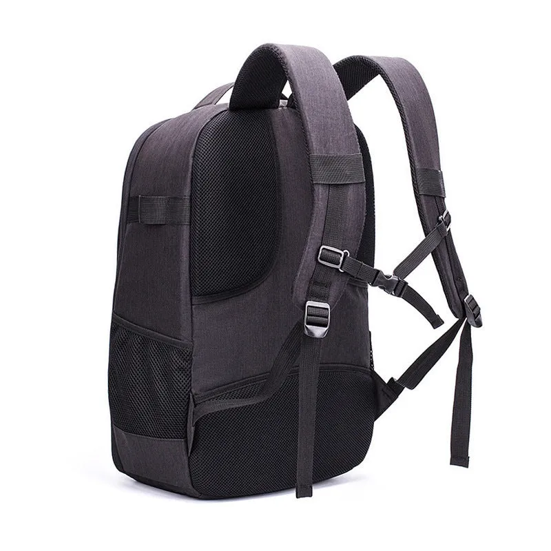 Black Oxford cloth waterproof backpack for DJI drone and camera equipment with internal compartments.