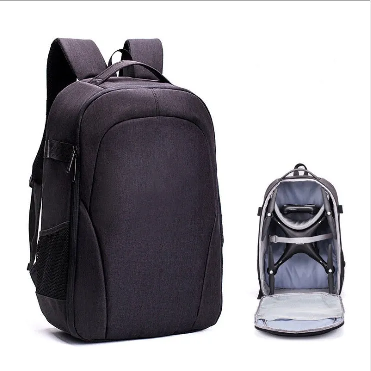 Black Oxford cloth waterproof backpack for DJI drone and camera equipment with internal compartments.