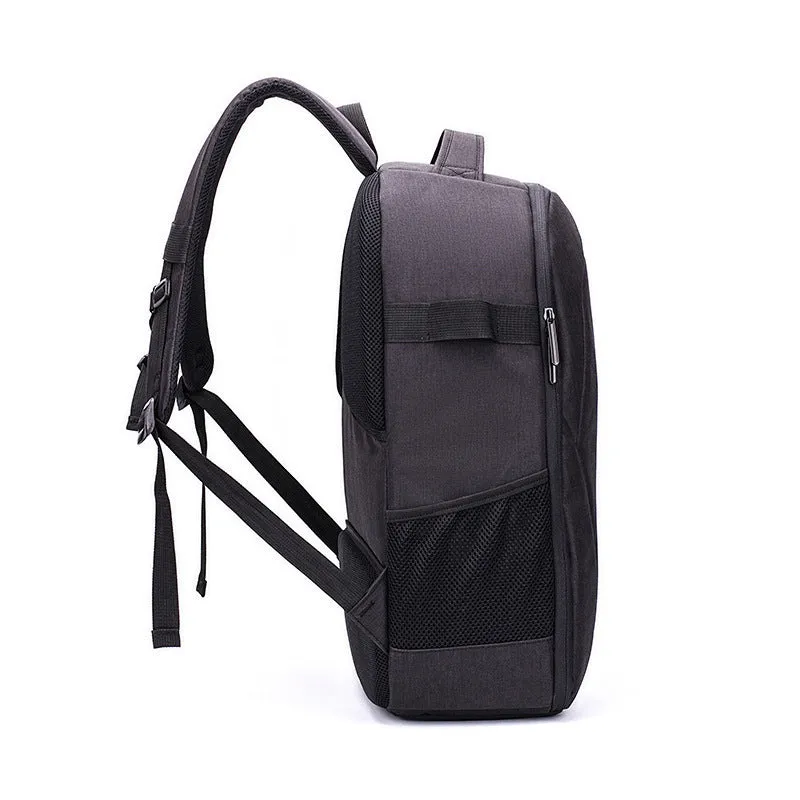 Black Oxford cloth waterproof backpack for DJI drone and camera equipment with internal compartments.