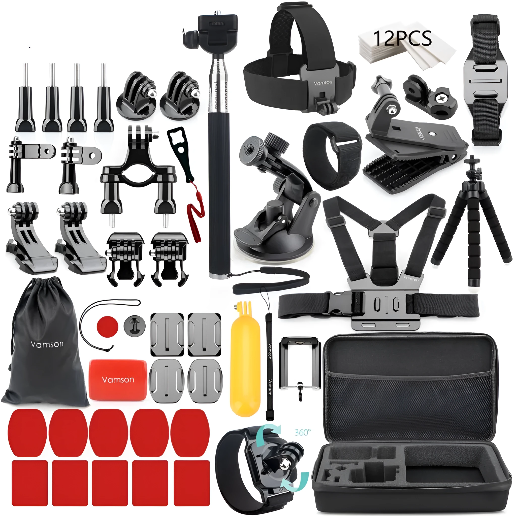 Action camera mount bracket set with PC material clips for handlebar, tripod, and helmet, compatible with 84 models