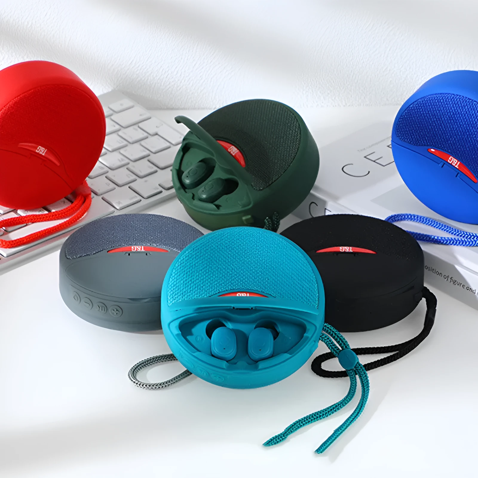 Outdoor portable Bluetooth speaker headset with 3D stereo subwoofer 5W 52mm driver black colour