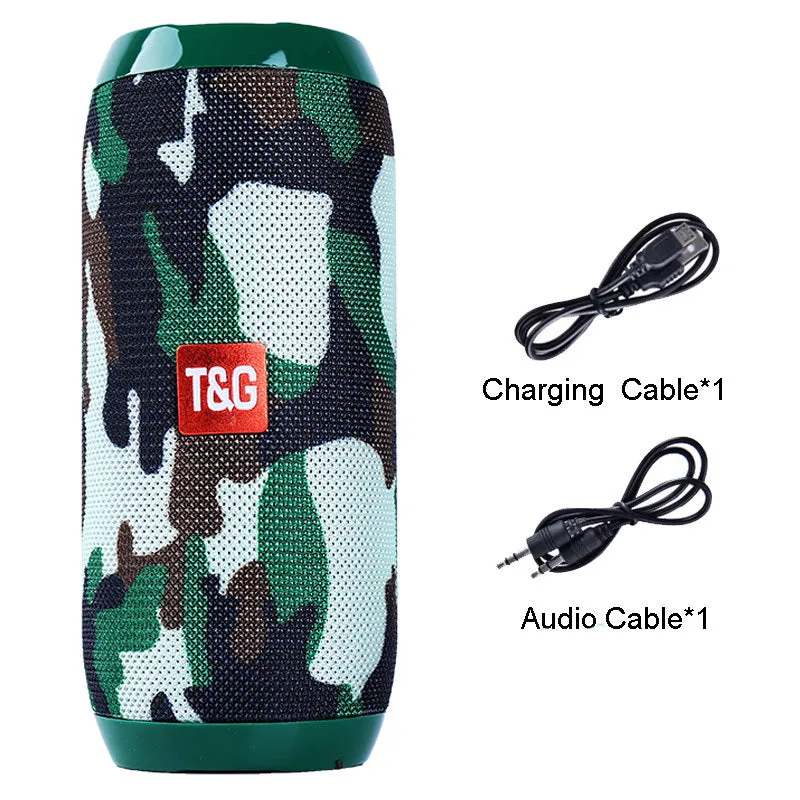 Black portable IPX5 waterproof Bluetooth speaker with mesh grille on a rocky outdoor surface