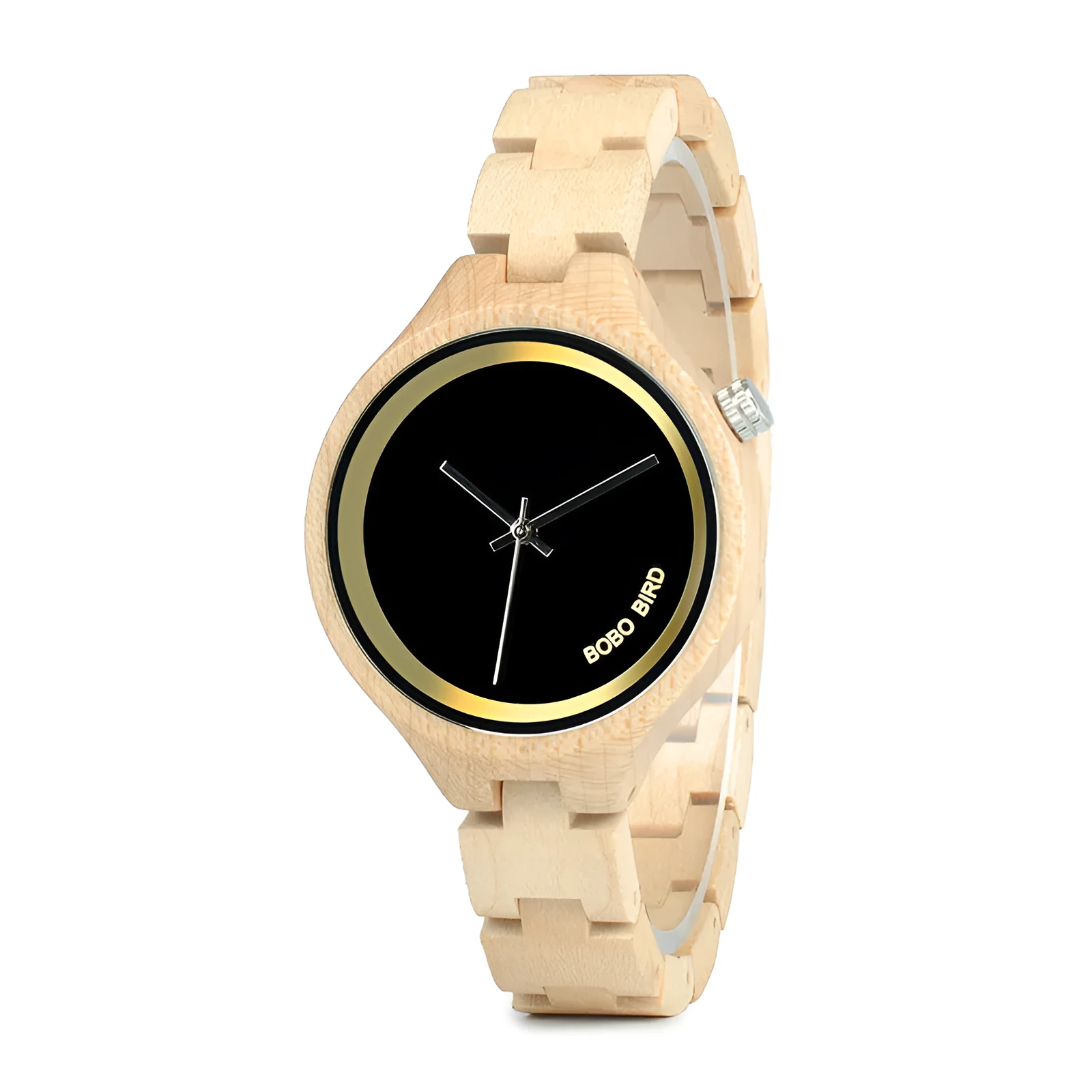 Men's wooden business casual quartz watch with round dial and wood strap